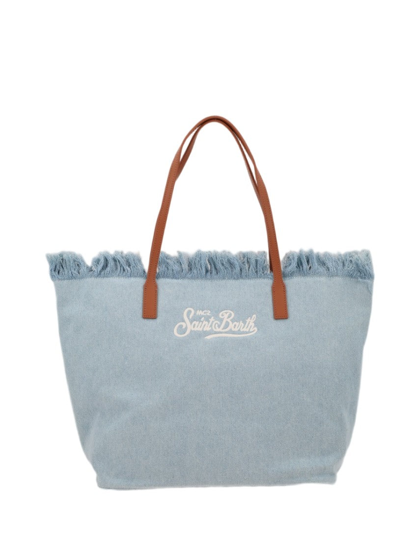 Mc2 Saint Barth Light Blue Denim Bohemian Frayed Tote Bag