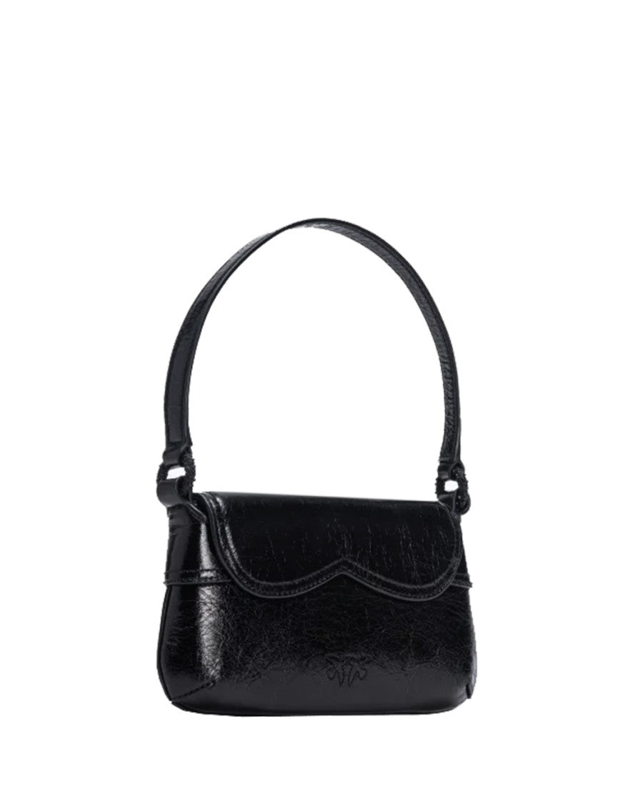 Pinko Vintage Patent-Finish Black Handbag With Heart-Shaped Buckle