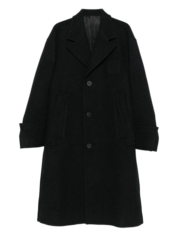 Wooyoungmi Classic Grey Wool And Angora Blend Coat With Three-Button Closure