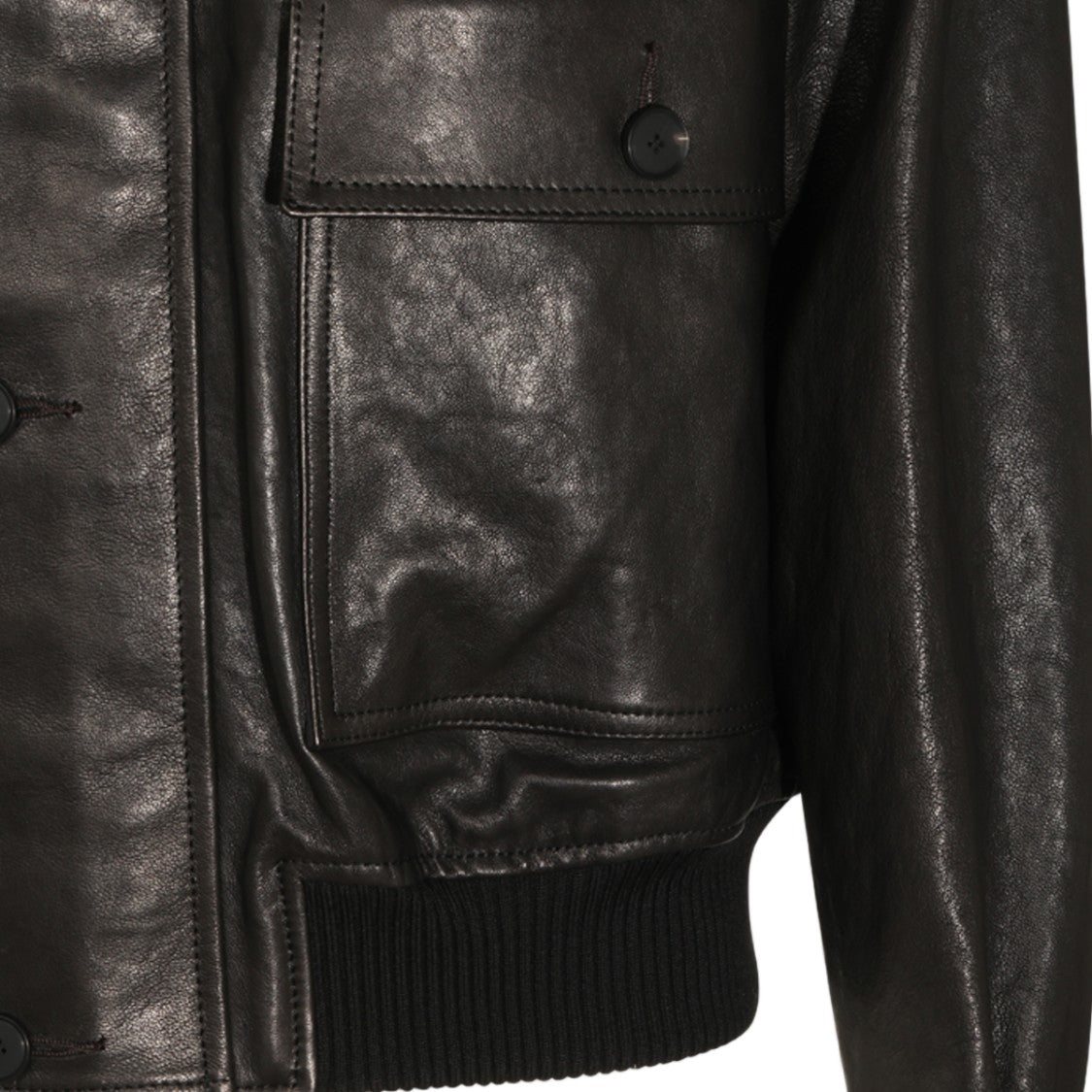 Auralee High Stand Collar Ribbed Leather Jacket