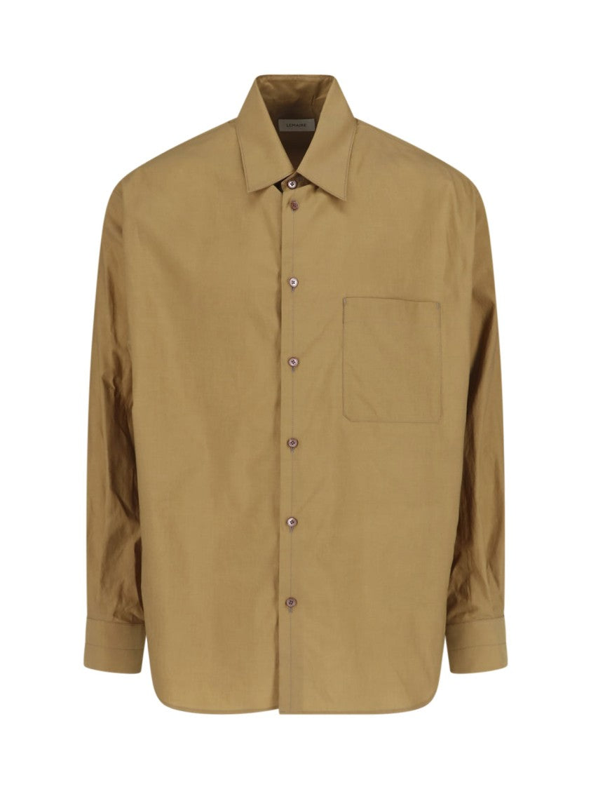 Lemaire Light Brown Classic Collar Cotton-Silk Shirt