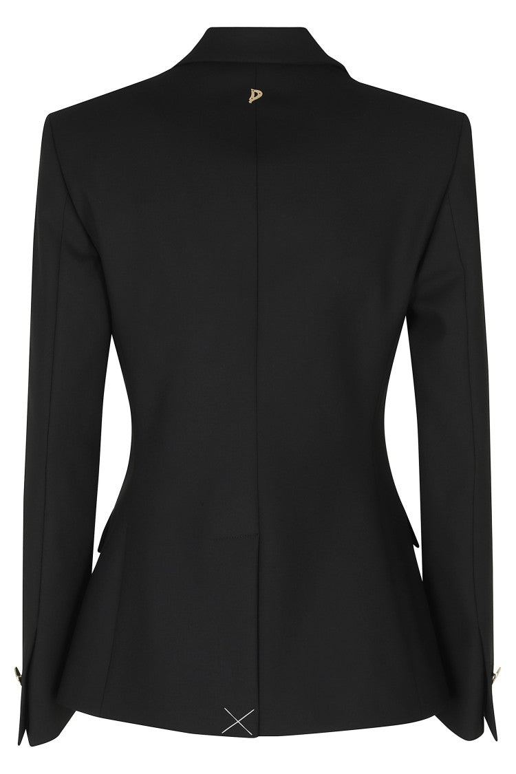 Dondup Black Slim Fit Peak Lapel Double-Breasted Polyester-Blend Blazer