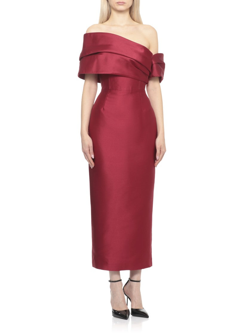 Solace London Mirla Midaxi Dress With Off-Shoulder Design And Rear Vent