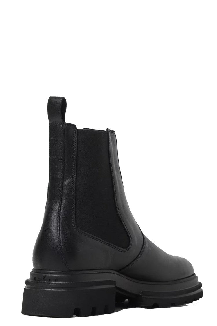 Hogan Black Elastic Side Gusset Lug Sole Leather Boots