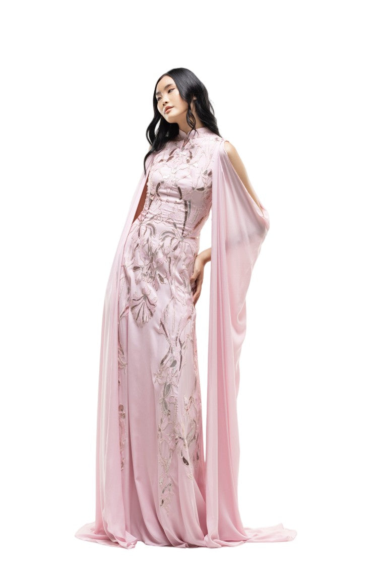 Saiid Kobeisy Crepe Georgette Dress With Draped Sleeves