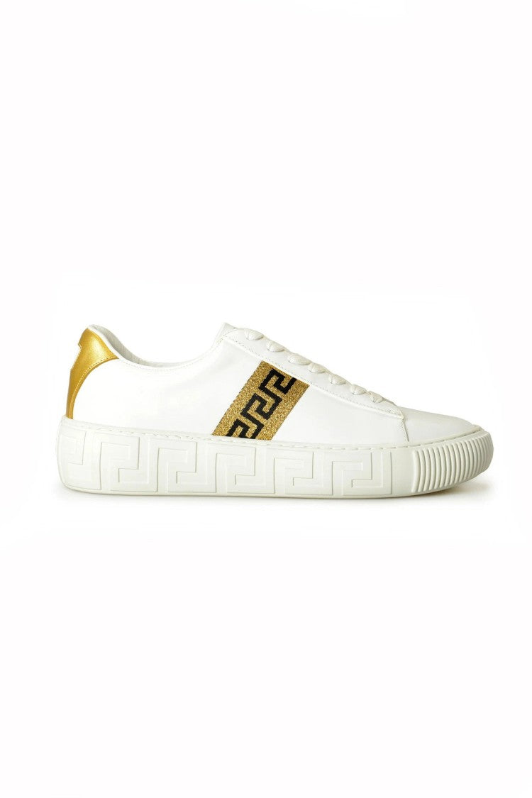 Versace White Leather Greek Key Sneakers