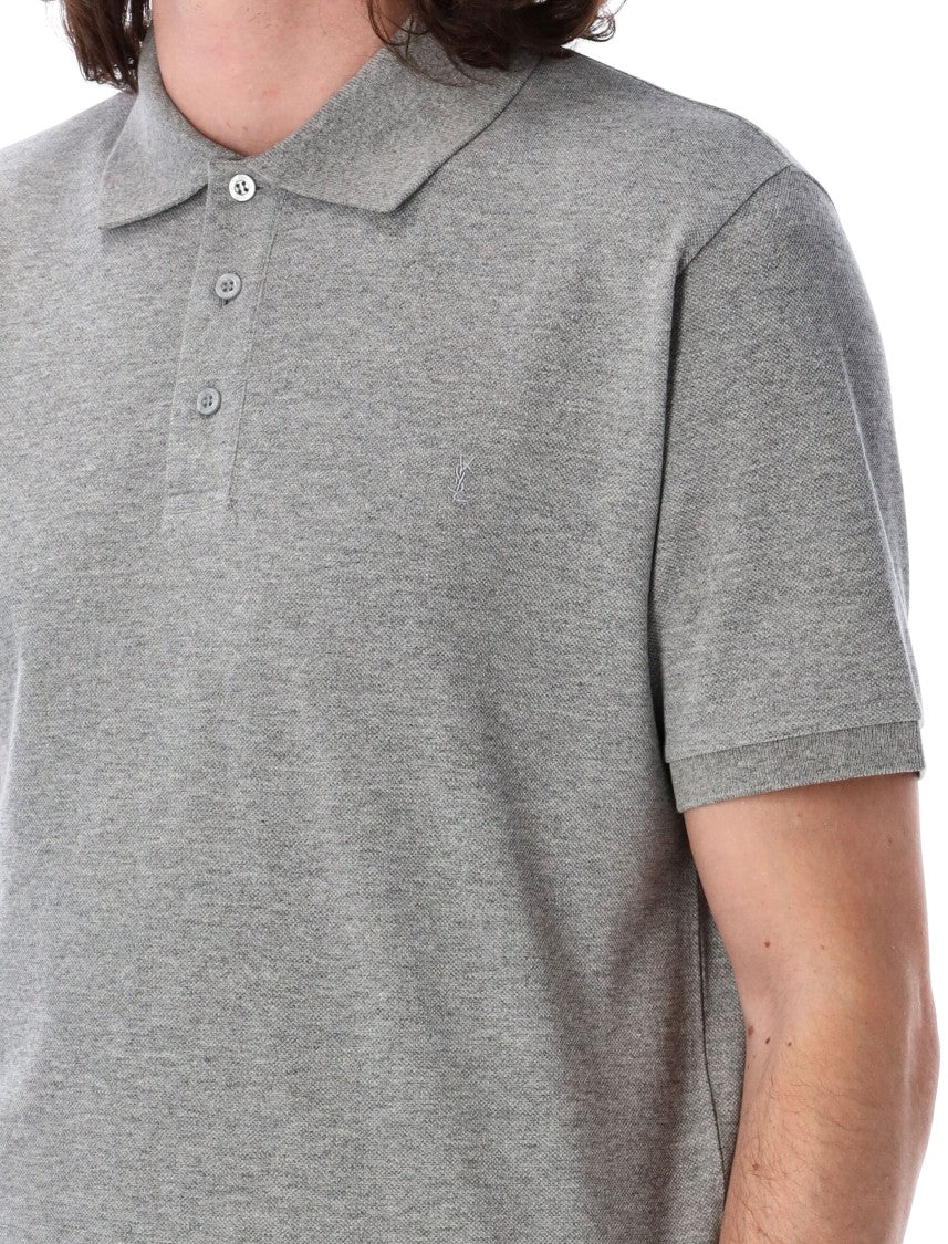 Saint Laurent Grey Melange Pique Polo Shirt