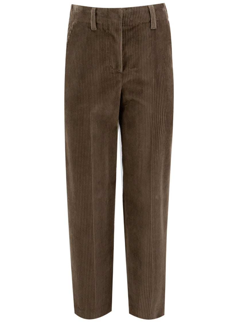 Brunello Cucinelli Ribbed Velvet Trousers With Bead Embroidery
