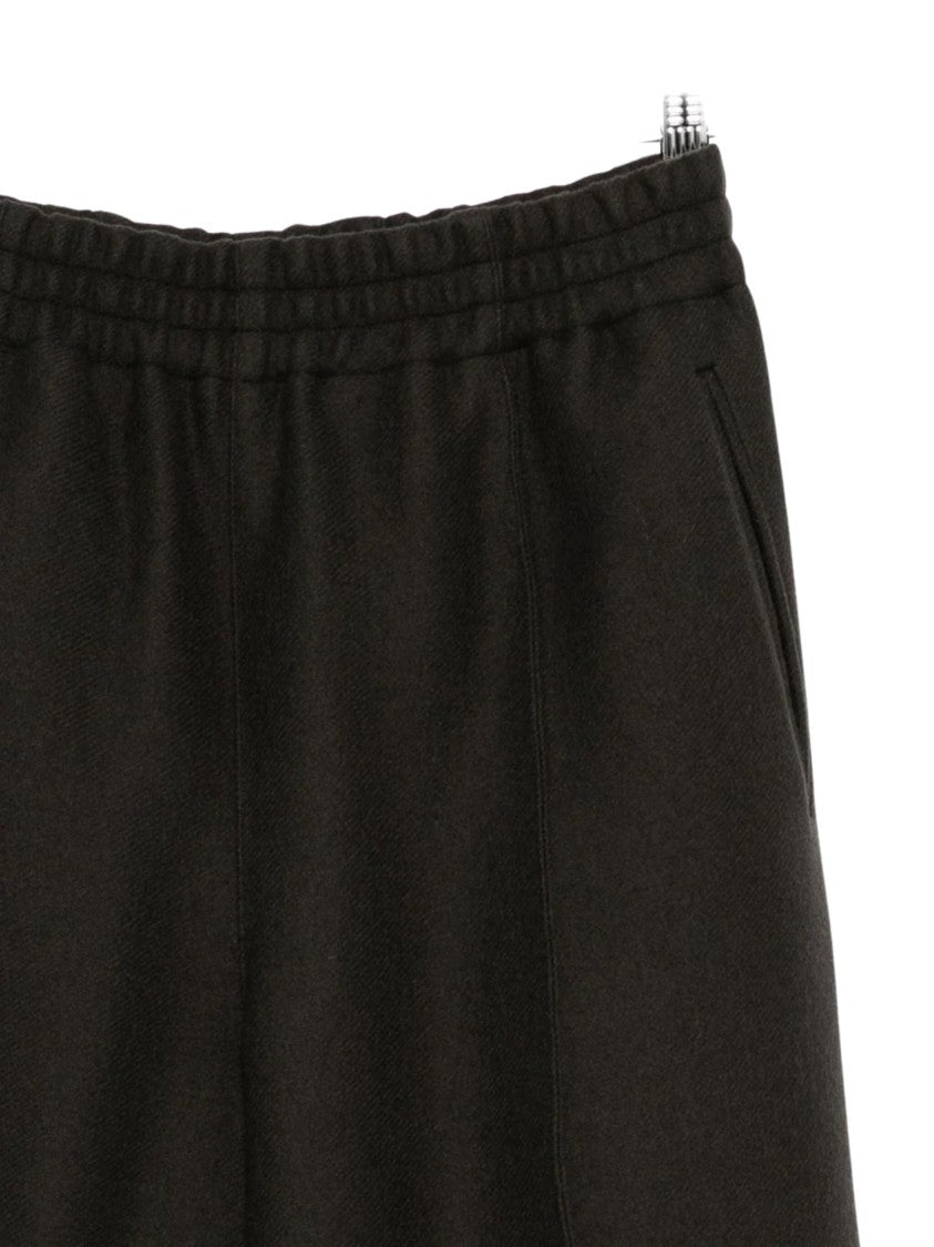 Ami Paris Wide-Leg Wool Trousers With Elastic Waistband And Subtle Label Detail