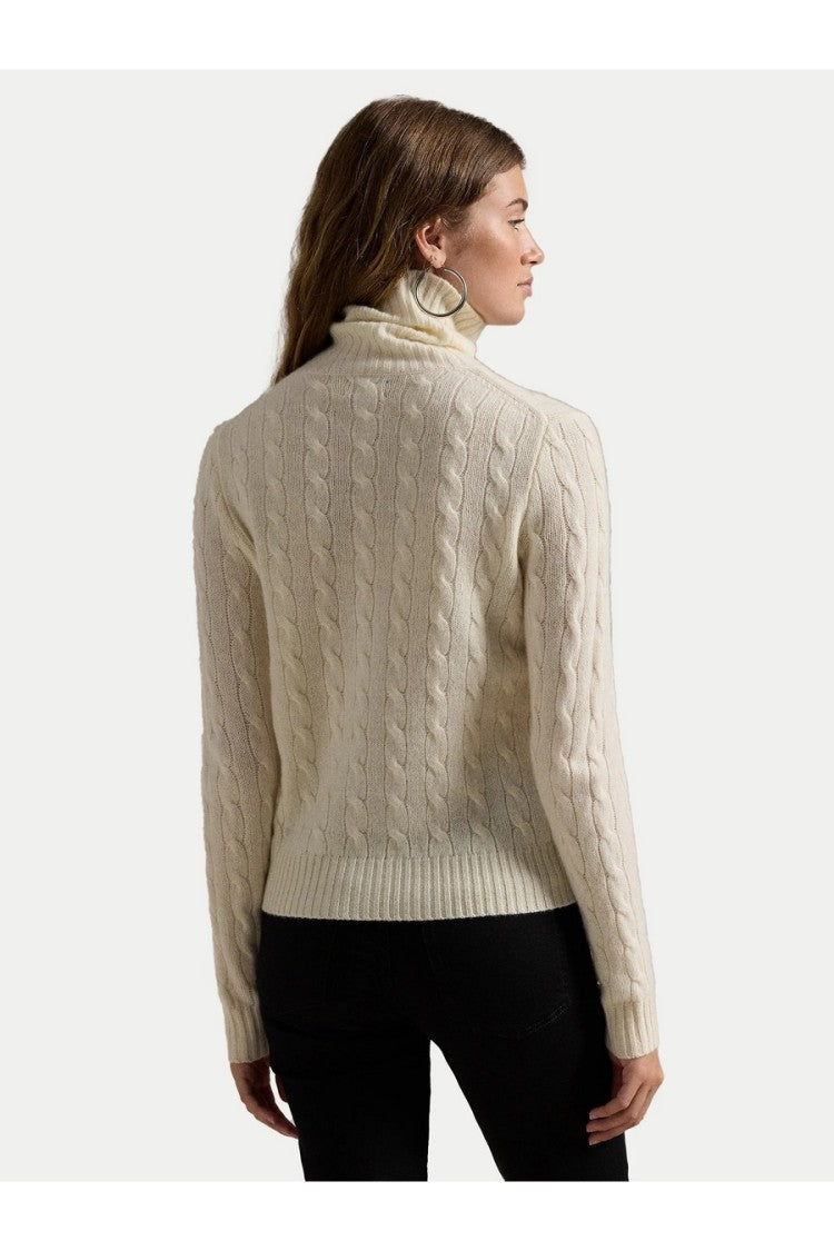 Polo Ralph Lauren Cream Wool-Cashmere Cable-Knit Turtleneck