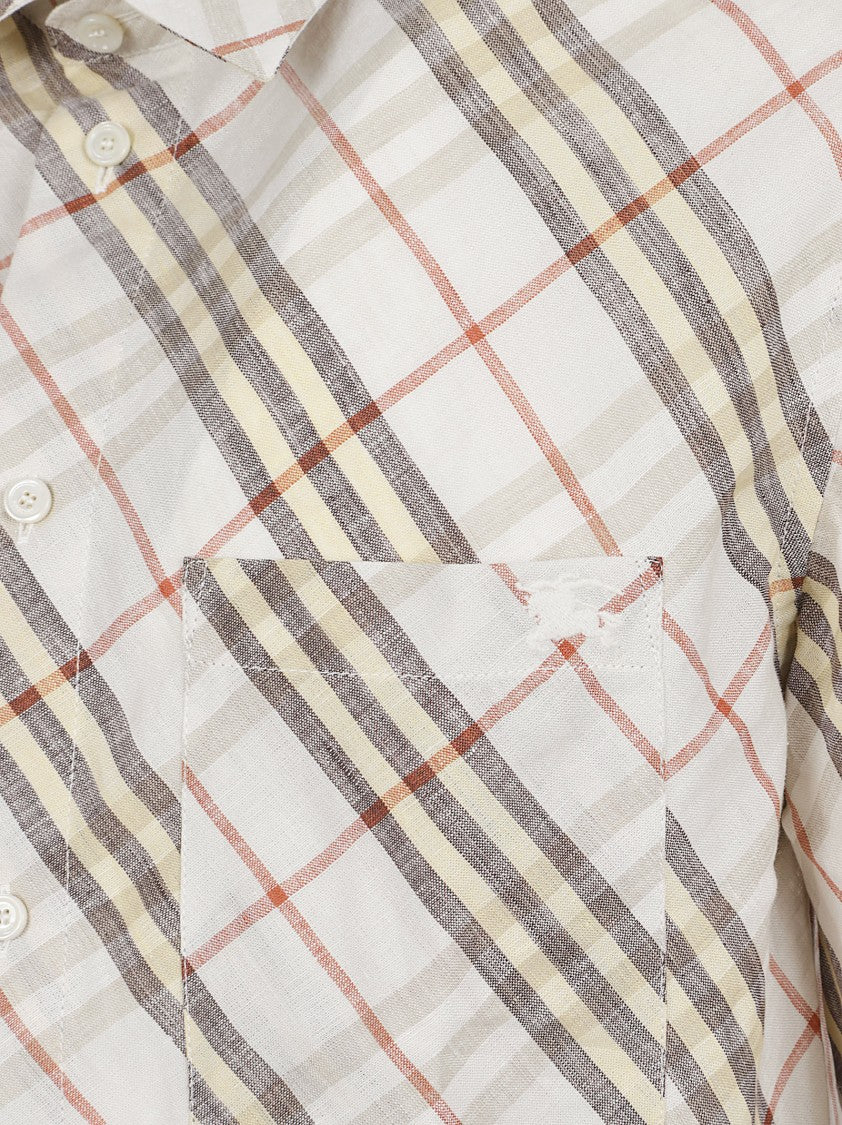 Burberry Short-Sleeve Oversized Check Linen Shirt