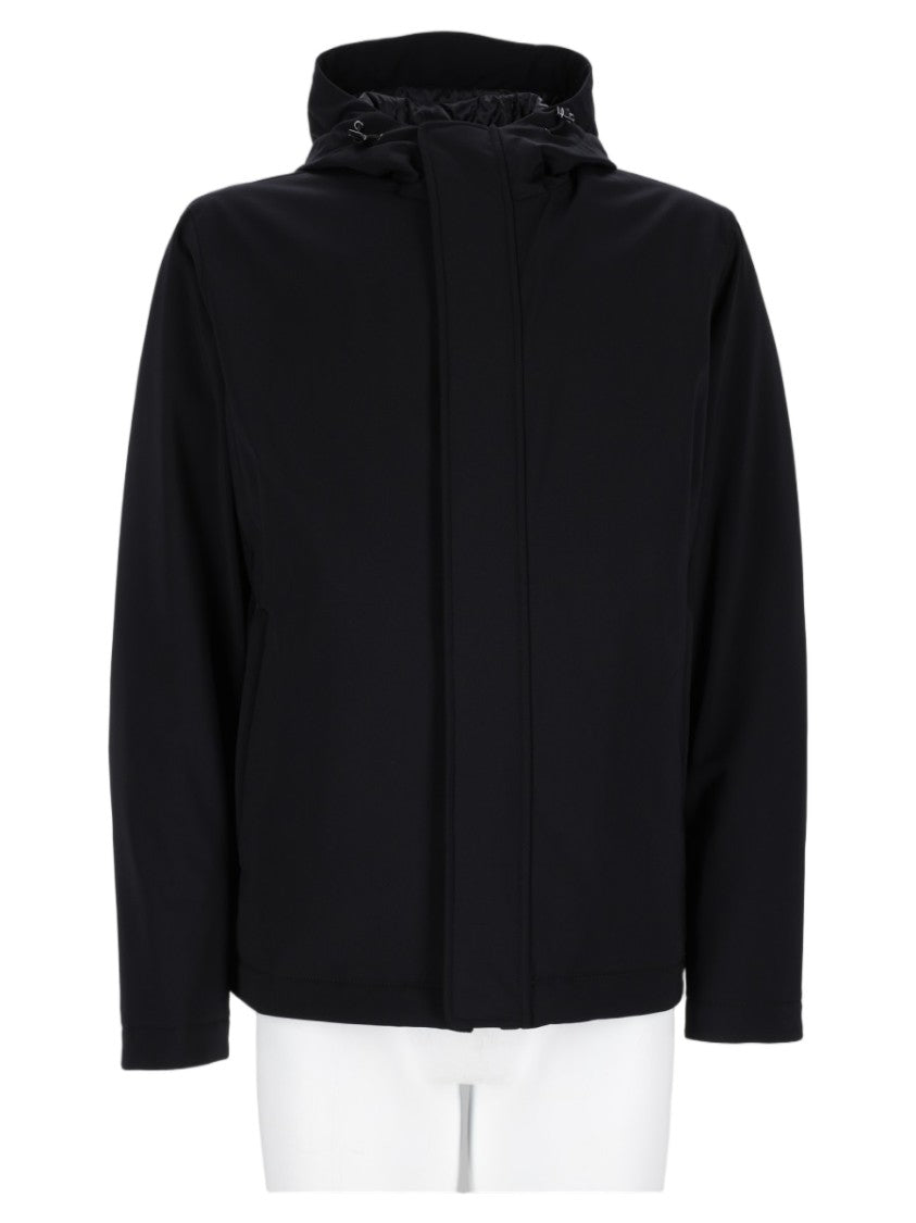 Herno Minimalist Black Sports Jacket With Concealed Zipper And Hood