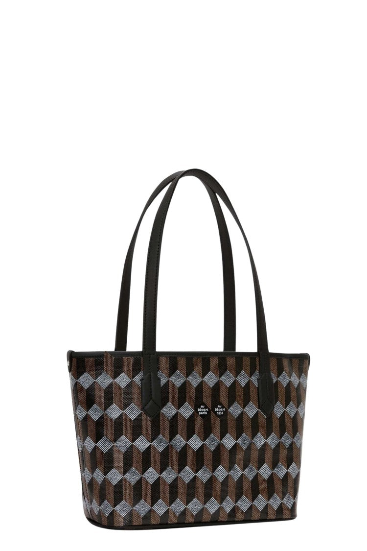 Au Depart Geometric Monogram Tote Bag With Leather Handles