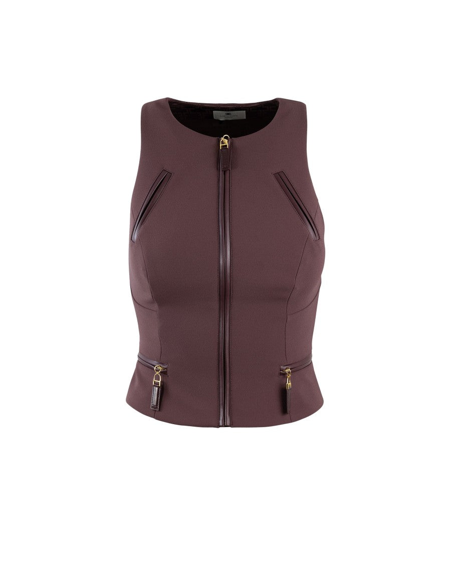 Elisabetta Franchi Double Crepe Top With Burgundy Zip Details