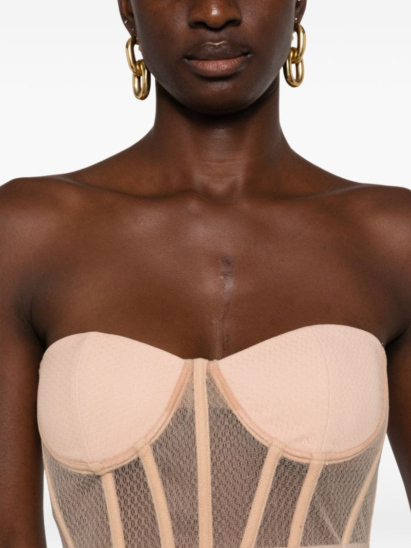 Elisabetta Franchi Structured Bustier Top With Sheer Mesh Panels