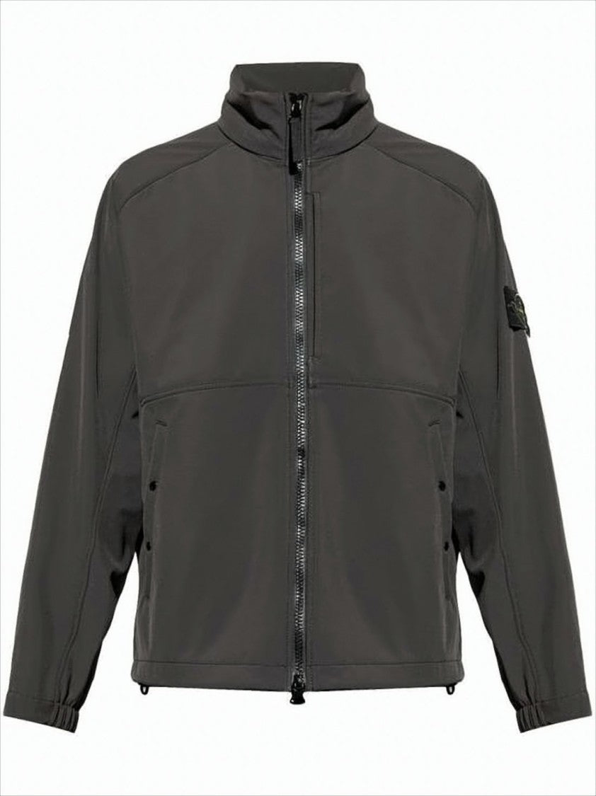 Stone Island Relaxed Fit Grey Jacket With High Collar And Zipper Closure
