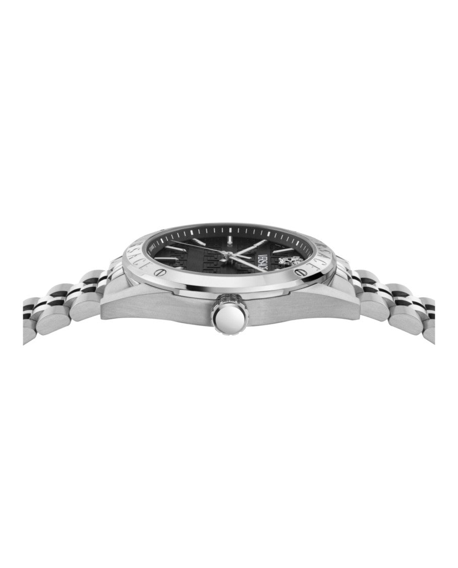 Versace Swiss-Made Athletic Bracelet Watch With Black Guilloche Dial