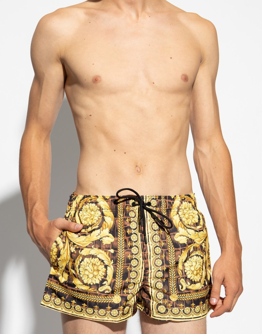 Versace Barocco Print Logo Swim Shorts