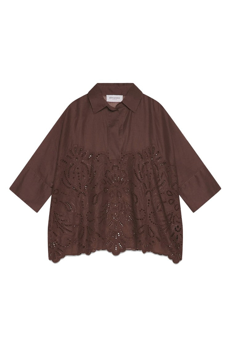 Ermanno Brown Cotton Shirt