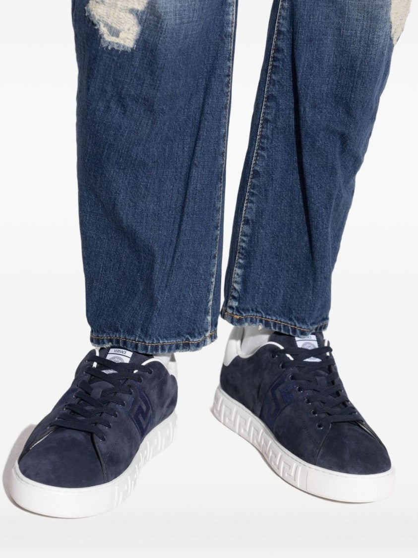 Versace Navy Suede Low-Top Sneakers