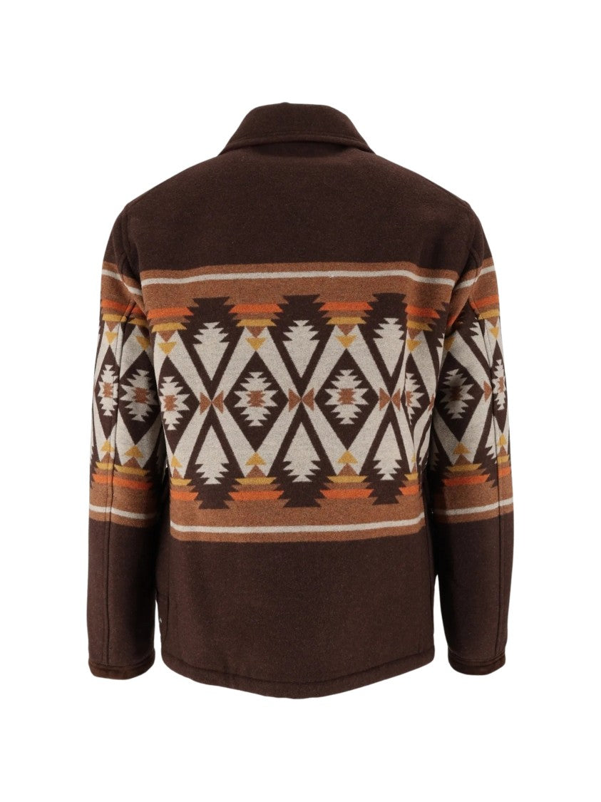 Fay Geometric Patterned Brown Casual Jacket With Toggle Fastening