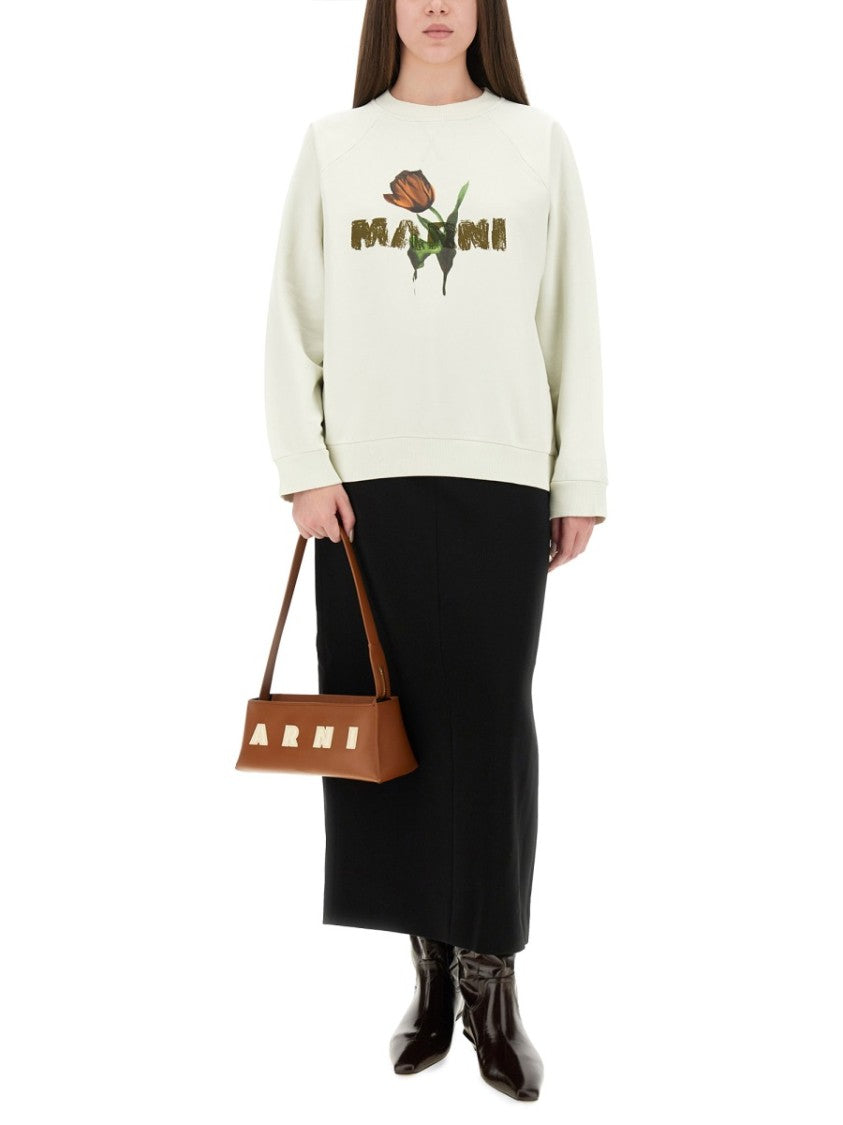 Marni White Cotton Sweatshirt With Tulip Print