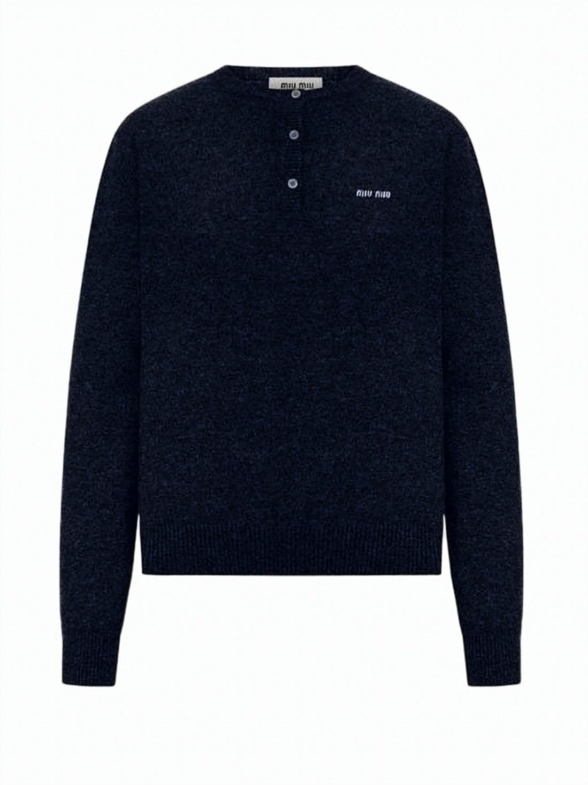 Miu Miu Textured Knit Cashmere Sweater With Button Placket