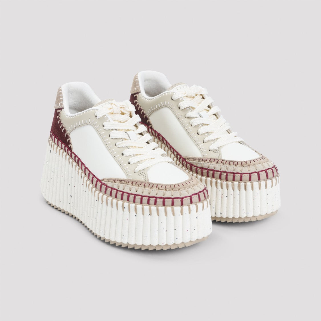 Chloé White Platform Sneakers With Textured Upper