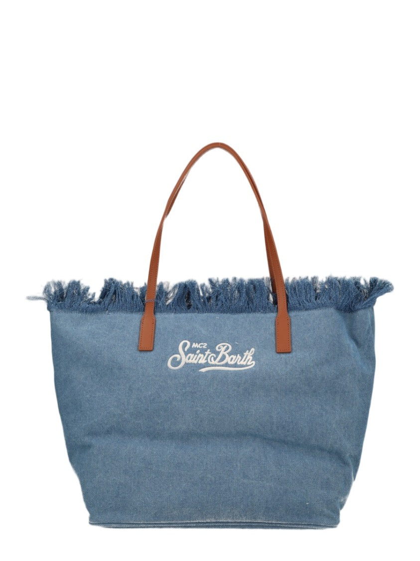 Mc2 Saint Barth Blue Denim Frayed Top Tote Bag