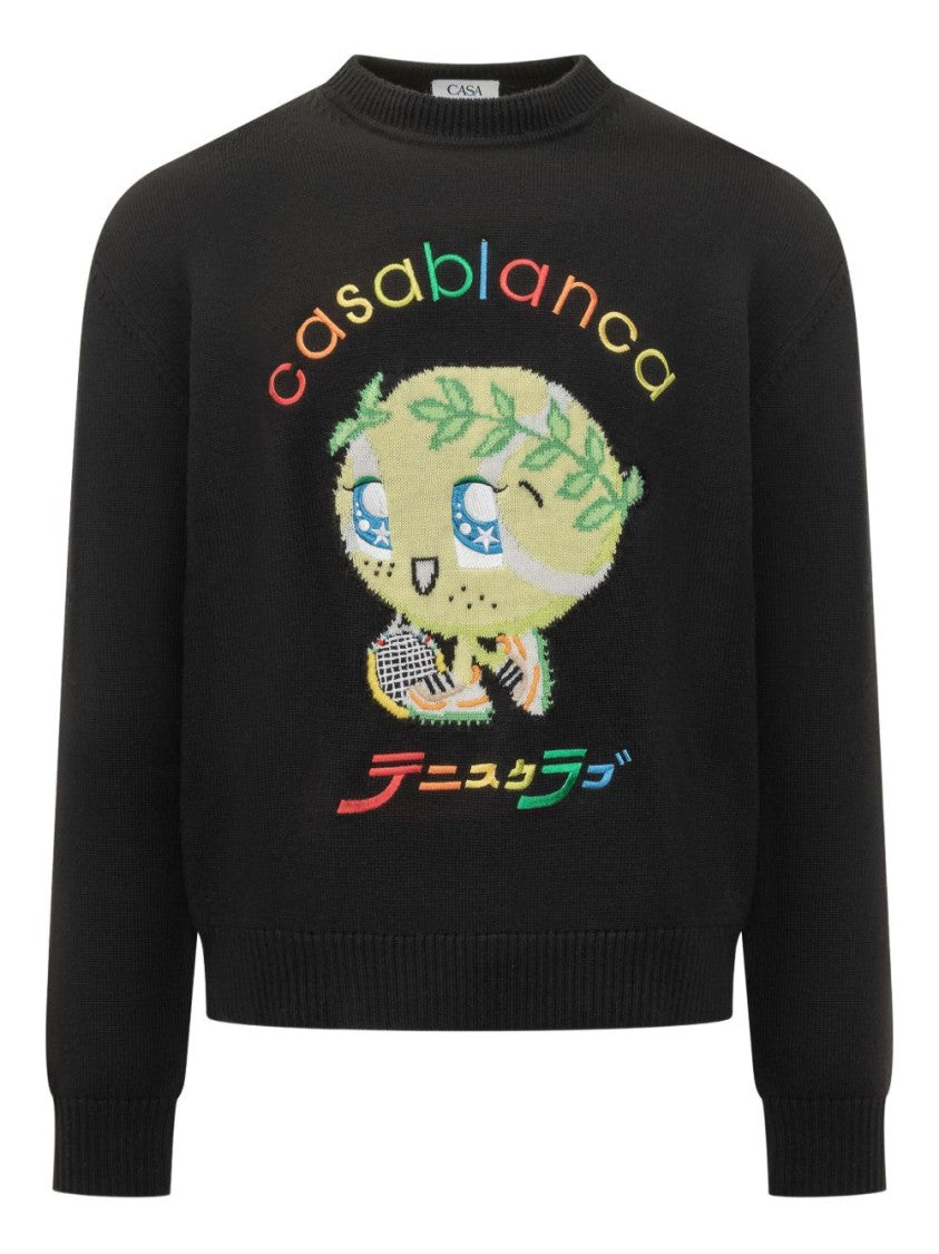 Casablanca Cropped Black Merino Wool Sweater