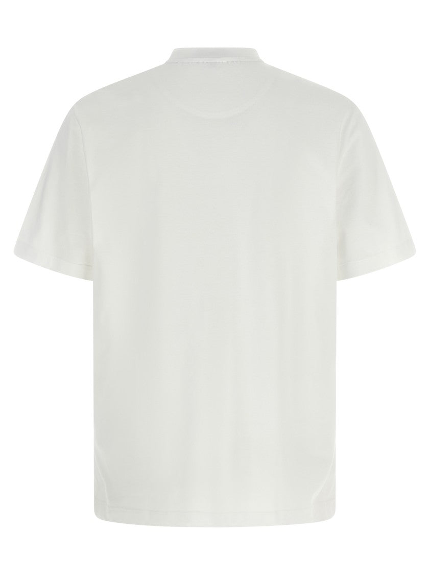Brioni Cotton Crewneck T-Shirt With Tone-On-Tone Leather Logo Patch
