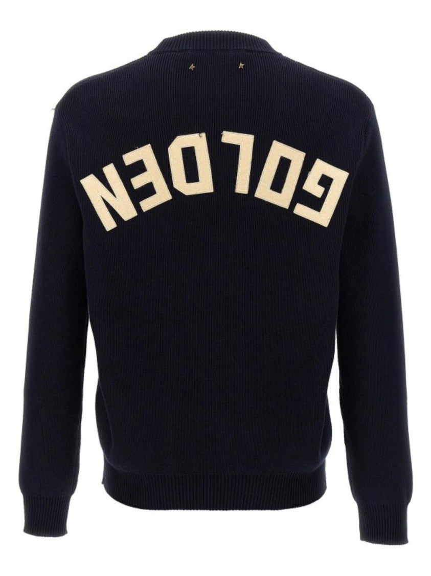 Golden Goose Blue Ribbed Finishes Cotton Sweater