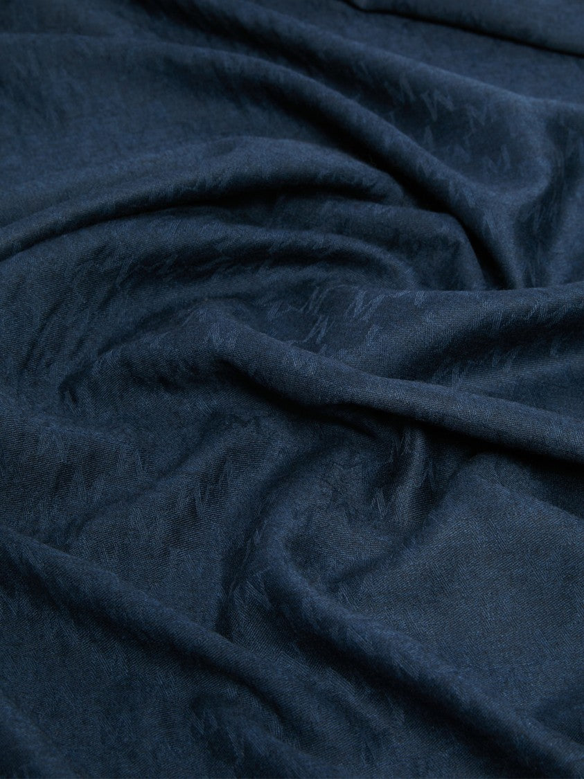 Max Mara Elegant Deep Blue Scarf With Delicate Fringes