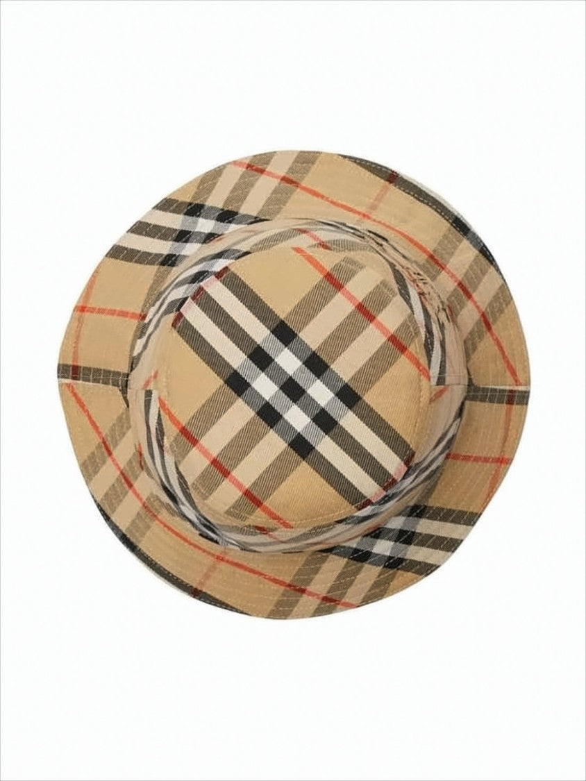 Burberry Check Pattern Bucket Hat With Wide Brim