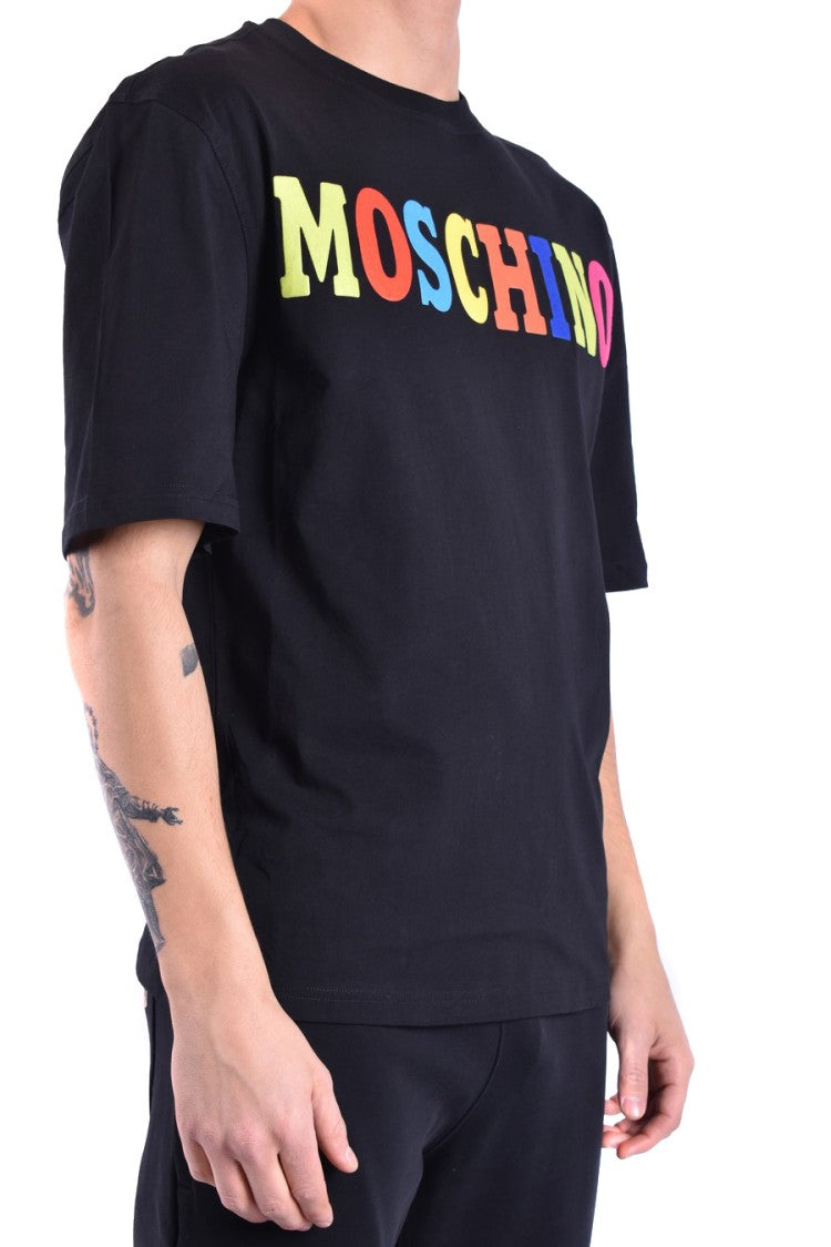 Moschino Black Short-Sleeve T-Shirt With Multicolored Logo Detail