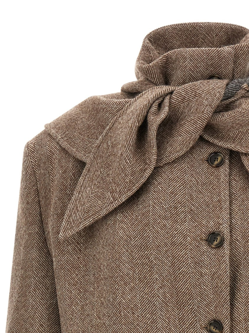 Magda Butrym Herringbone Wool Blazer With Removable Hood And Silk Lining