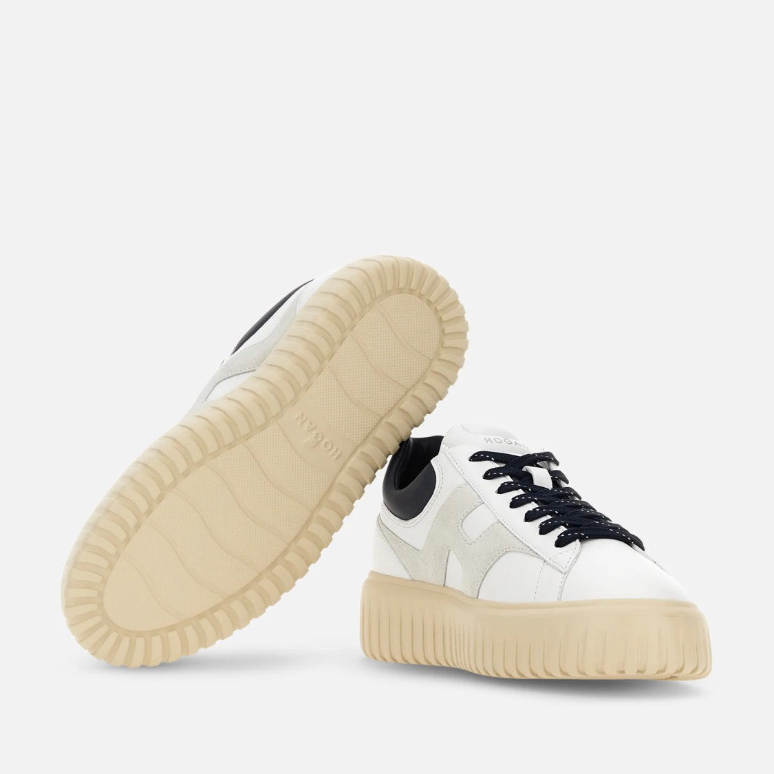 Hogan H-Stripes Leather Lace-Up Sneakers With Contrasting Accents