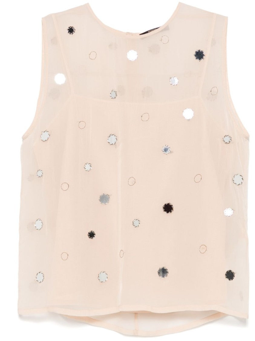 Seventy Sergio Tegon Sheer Sequined Sleeveless Top With Relaxed Fit