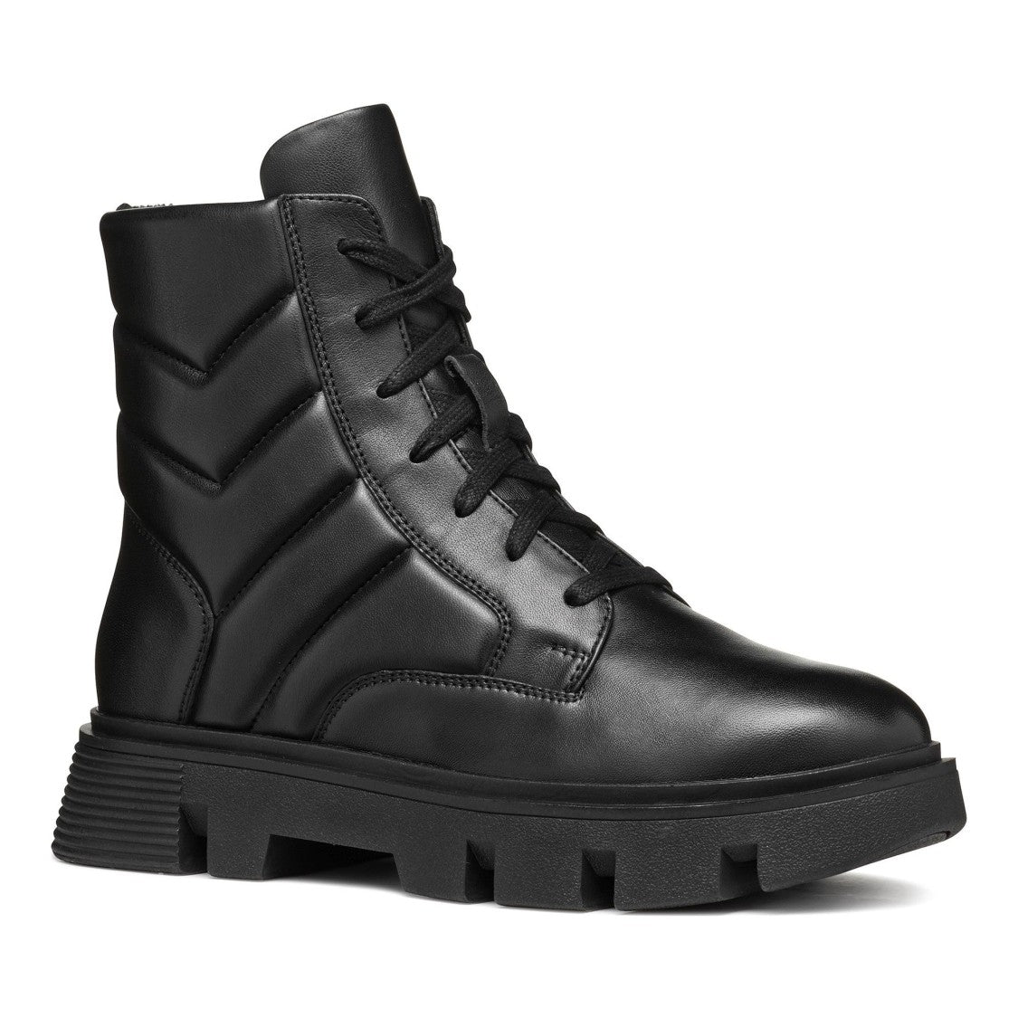 Geox Vilde Black Chevron-Stitched Leather Ankle Boots