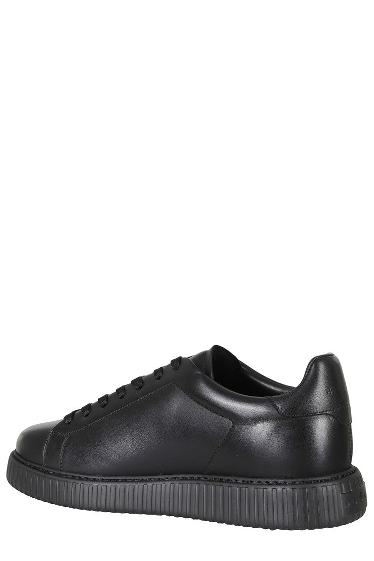 Hogan Black H677 Leather Rubber Sole Leather Sneakers