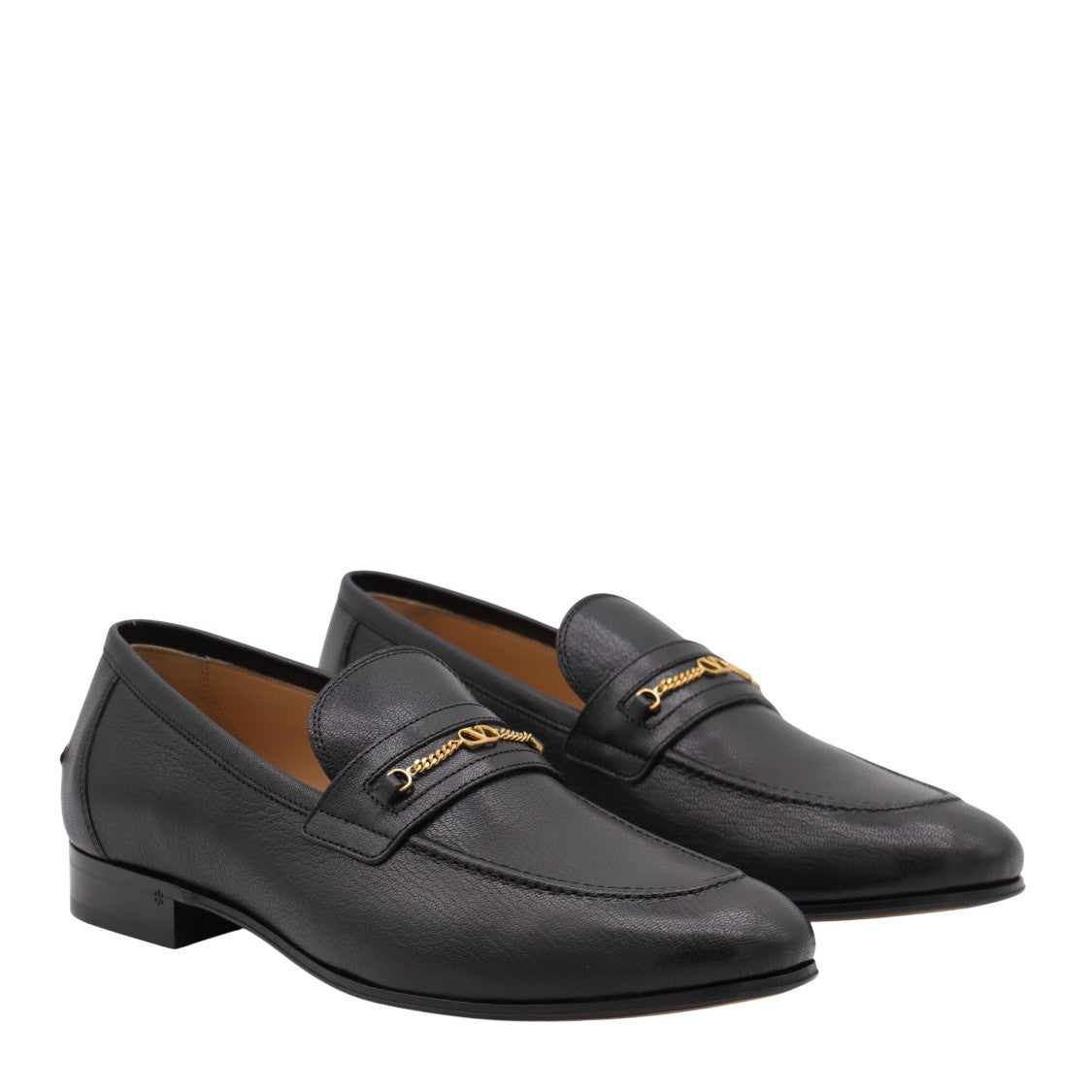 Valentino Garavani Classic Black Loafers With Gold Chain Detail