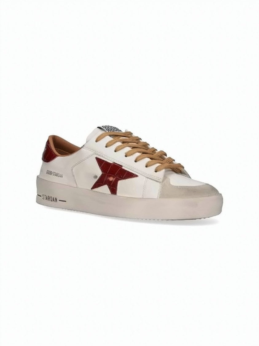 Golden Goose White Scuffed Leather Dark Red Star Sneakers