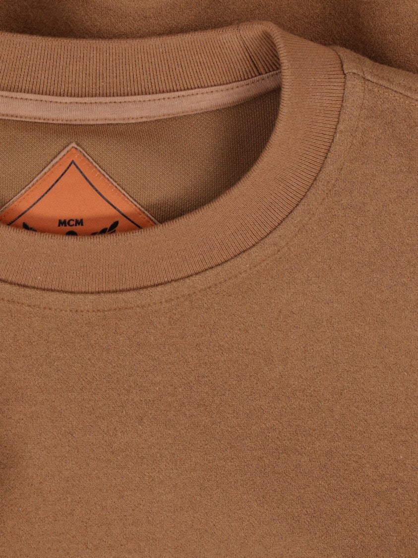 Mcm Logo Crewneck Sweatshirt In Brown Bouclé Fabric