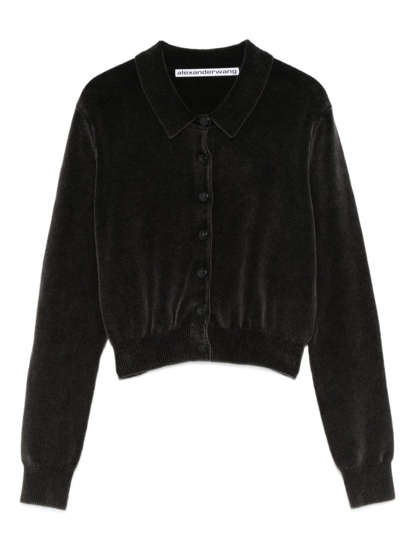 Alexander Wang Cropped Button-Up Sweater With Velvety Texture