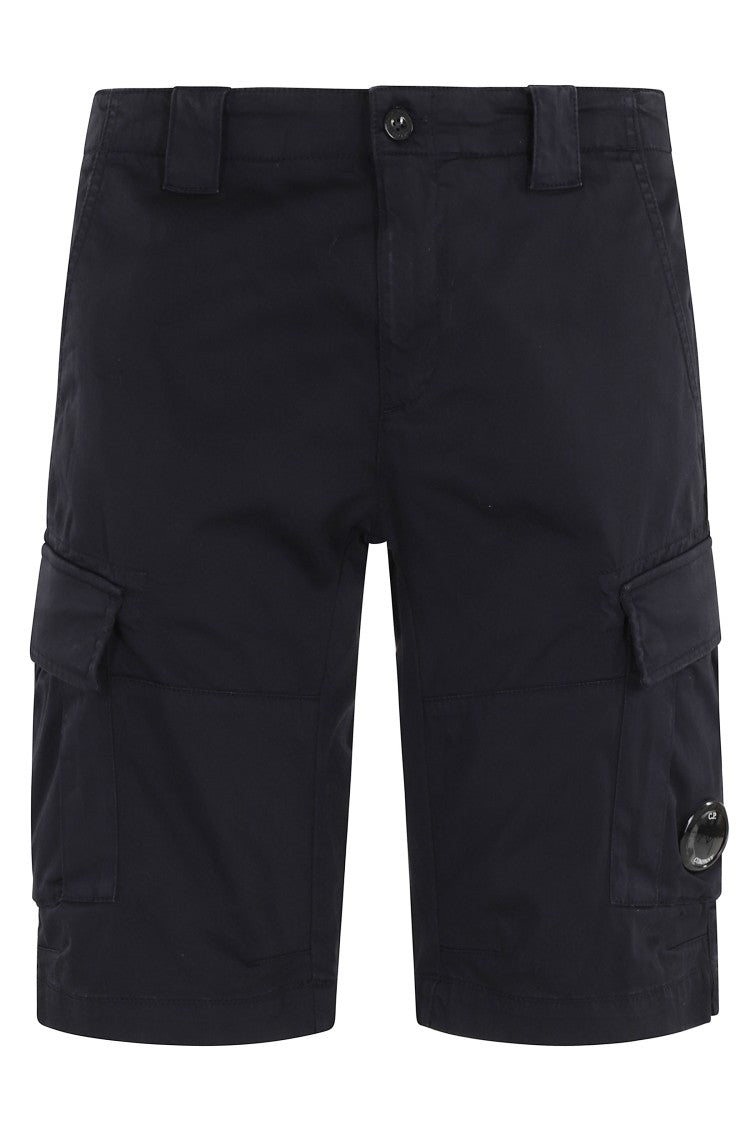 C.P. Company Navy Blue Stretch Sateen Cargo Lens Cotton Shorts