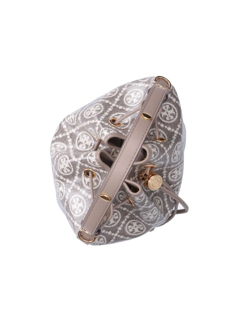 Tory Burch Bucket-Style Handbag With Geometric Pattern And Gold-Tone Accents