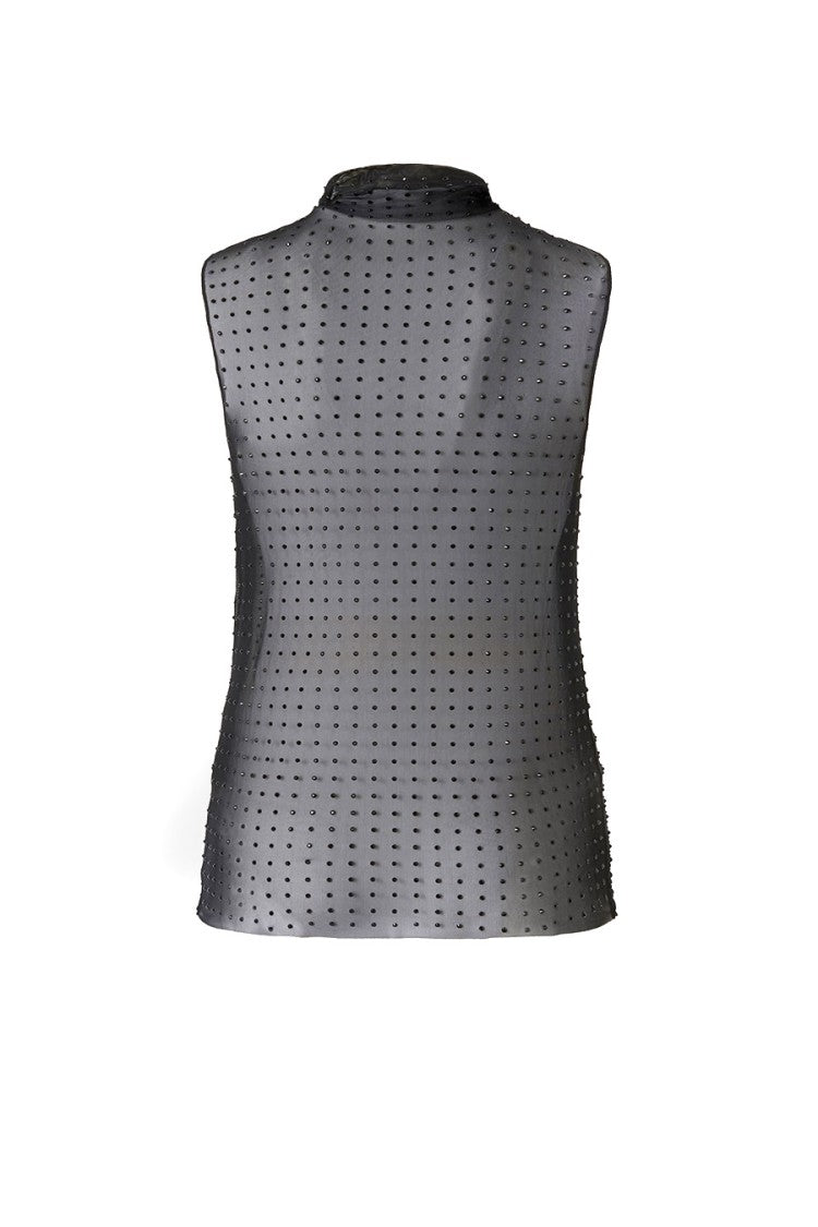 Pinko Black Laruns Rhinestone Embellished Nylon-Blend Tank Top