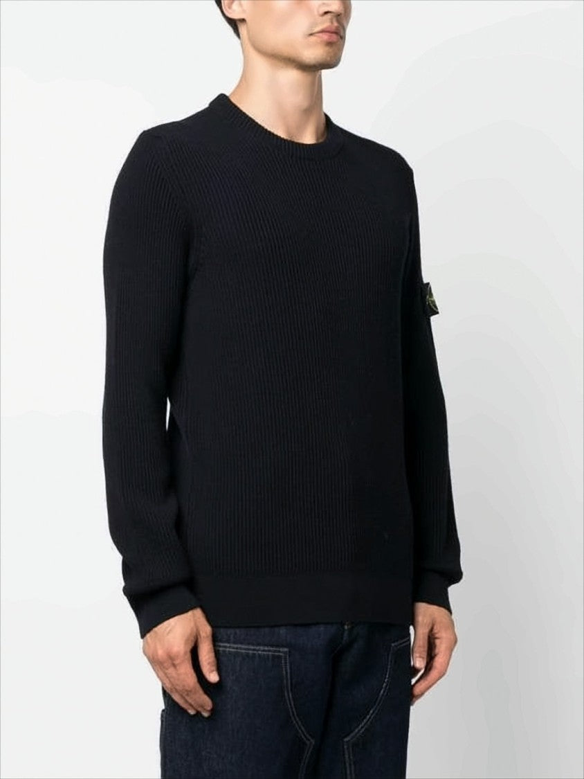 Stone Island Ribbed Knit Sweater With Distinctive Patch Logo