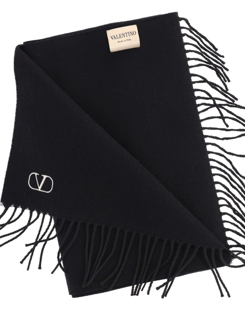 Valentino Garavani Black Vlogo Signature Virgin Wool Scarf
