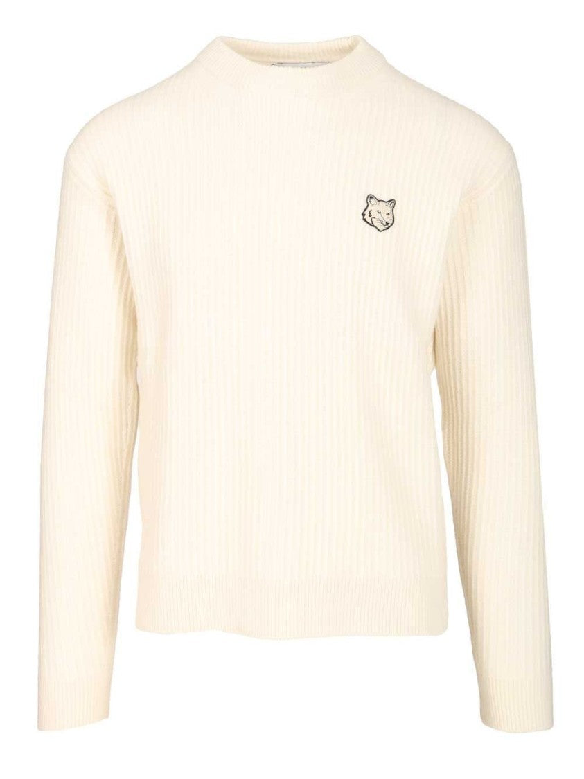Maison Kitsuné Classic Round Neck White Sweater With Soft Texture